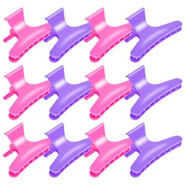 BAHABY Hair Clips for Styling Sectioning 12 Pack Hot Pink Purple Butterfly Clamps Hair Claw Clips Pro Salon Hair Clips for Styling, Sectioning, Cutting and Coloring