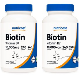 Nutricost Biotin (Vitamin B7) 10,000mcg (10mg), 240 Caps (2 Bottles) - Non-GMO, Gluten Free