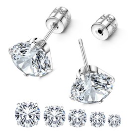 MILACOLATO Threadless Flat Back Stud Earrings, 6 Pairs Surgical Steel Hypoallergenic Earrings for Women Men, Cubic Zirconia Silver Gold Stud Earrings Stainless Steel Stud Earrings Set for Cartilage 2-8mm Silver