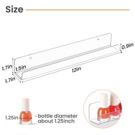 upsimples 6 Pack Clear Acrylic Shelves, 1.7" x12" Nursery Bookshelves, Small Floating Bookshelf for Kids Baby, Vinyl Wall Mount, Record Holder, Magazine Rack, Comic Display, Picture Ledge Shelf Décor