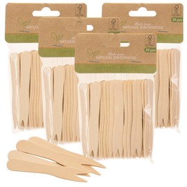 MIJOMA 200 Stück Holz-Cocktailspieße aus Birke – FSC-zertifizierte Pommesgabeln | Einweg-Holzgabeln für Party, Buffet, Picknick & Camping | 4x50 Stück umweltfreundlich & plastikfrei