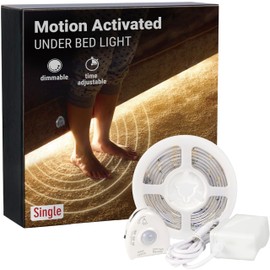 illumiForce Under Bed Lights Motion Sensor, Motion Activated Bed Lighting, 12V Power Adapter,Dimmable LED Strip Night Light for Bedroom, Stairs, Crib, Cabinet, Warm White - 5FT Single Kit