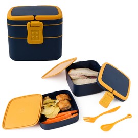DIVCHI Lunch Box Meal Holder 2 Compartments Bento Boxes With Spoon & Fork Food Storage Dishwasher & Freezer Safe Lunchbox With Carry Handle for Men Women & kids (Blue)