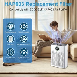 2 Pack HAP603 Replacement Filter Compatible with ECOSELF HAP603WF & HAP603 Air Purifi-er, H13 True Filter with Activated Carbon Replacement Filte