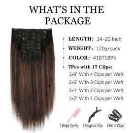Yuniffe Yaki Straight Clip in Hair Extensions for Black Women Natural Black to Piano Color Black With Chocolate Brown Real Human Hair Extensions Clip ins Double Weft Remy Yaki Hair 20 Inch 7Pcs 120g