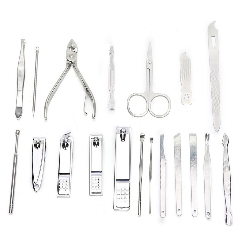 19pcs Manicure Pedicure Nail Clippers Set Stainless Steel Acne Removal