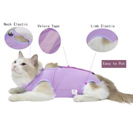 Acoutpet Cat Recovery Suit Female Kitten Cat Onesie for Cats After Surgery Female Spay Surgical Abdominal Wound Skin Diseases Cone Collar Soft Alternative Wear (purple01, S)
