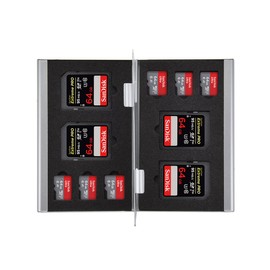 Harrd Shell Water Resistant Multi Use Memory Card Case for SD/SDHC/SDXC/microSD/microSDHC/microSDXC/Pro DUO/Compact Flash Cards (4 x SD & 6 x MicroSD Silver Aluminium)