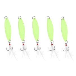 Fishing Spoons Fishing Lures Hard Metal Spinner Baits Glow in The Dark Casting Spoon Treble Hooks Jigs for Freshwater Saltwater，5 PCS with Box，Luminous 4/5oz