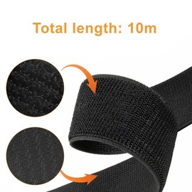 10 cm x 5 m Robust Tape with 10 Buckles, Adjustable and Reusable, Cuttable Cable Ties, Tape for Cables, Hoses, Pipes and More - Black