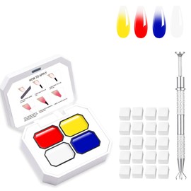 Finger Secret 4 Colors Set Ombre Pat Gel Nail Polish,Ombre Pigment Palette for Nail with 100Pcs Nail Sponges for 3D Gel Nail Art in Salon or Home Use(omber-10)