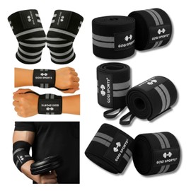 Kit Vendas Para Rodilla Knee Wraps + Coderas +muñequeras Gym Compresion, elasticas provee Apoyo y compresion para Levantamiento de Peso, sentadillas, 