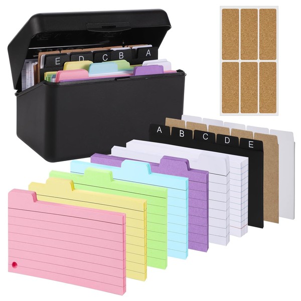 Index Card Box Set, Flashcard Box with 180 Ruled Index