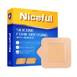 Niceful Silicone Foam Dressing 5x5 inch - Large Bandages for Wounds (10Pcs), Waterproof, Absorbent, Bed Sore Bandages Wound Care Dressing