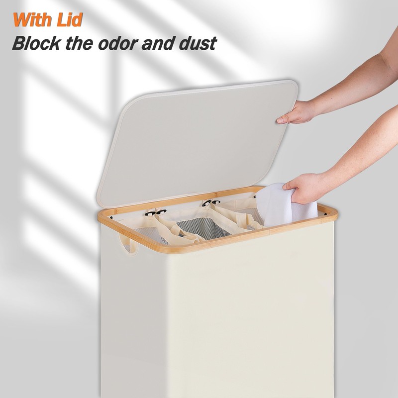 efluky Laundry Hamper with Lid, Trio Laundry Hamper with 3