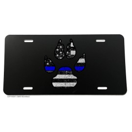 Own The Ave Inc. K9 Paw Blue Tattered Subdued Blueline Flag Support Police License Plate Cover