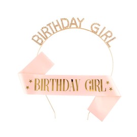 Guqqeuc Birthday Crown Sash for Girls & Women - Pink Rhinestone Tiara & Sash Set - Perfect for 16th, 21st, 18th Birthday Parties - Adjustable Size