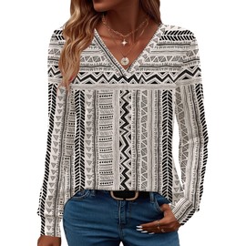 LUYAA Women's Long Sleeve Tops Women's Business Casual Outfits for Women V Neck Long Sleeve Shirts for Women Black Line S