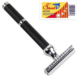 Parker Safety Razor Model 71R, High Quality Black Textured Handle Safety Razor & 5 Blades