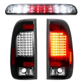 LED Tail Light Assembly + 3rd Brake Light Kit Fit for Ford F250 F350 F450 F550 Super Duty 1999-2007 (Only Fits Styleside/Fleetside Models, DO NOT Fit Flareside/Stepside Models) 3 Pcs, Clear Lens