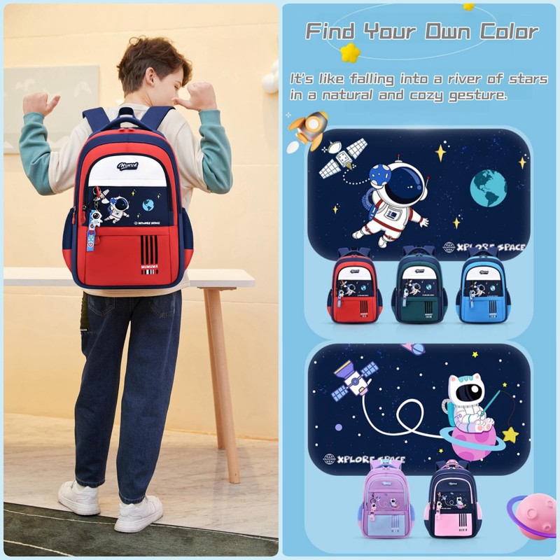 Space Childrens Backpacks for Boys, Multi-Pocket Astronaut Boys School Bags