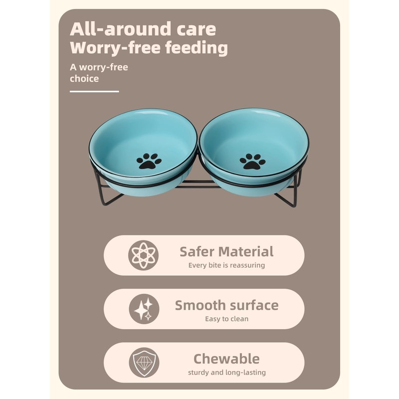 GDCZ Ceramics Raised Cat Bowls with Heighten Metal Stand,15 Ounces