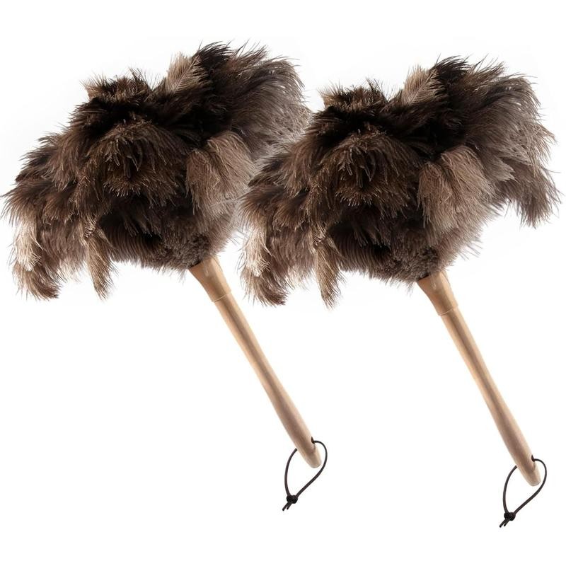 2count Ostrich Feather Duster 16 Inch Fluffy Natural with Wood