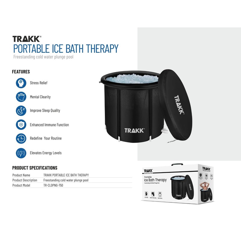 TRAKK Portable Ice Bath Tub Therapy with Cover - 150