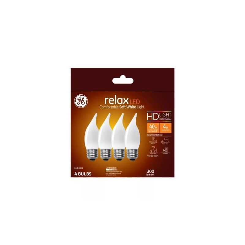(4 Bulbs) GE 48263 Relax LED CAM Chandelier Decorative Bulbs,