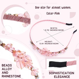 Qiwenr Rhinestone Hair Headband, Rhinestone Headband, Crystal Rhinestone Headband, Pink Rhinestone Headband, Crystal Side Hair Band, Great Headpiece for Prom/Party