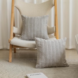 Home Brilliant Grey Cushion Covers 45cmx45cm 2 Pcs, Decorative Boho Cushions for Sofa Bed Chair Car, Square Throw Pillowcases with Invisible Zipper, Light Grey, 18 inch