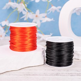 Elecrelive - Cordón de seda de cola de rata de 2 mm para hacer joyas, cordón de nailon satinado rojo y negro para enhebrar cuentas de 20 yardas, cuerda para tejer para kumihimo, llaveros, collares