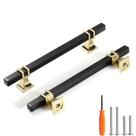 Redunest Cabinet Pulls Matte Black and Gold Cabinet Handles, 5 Pack 6-1/4 Inch Kitchen Door Cupboard Wardrobe Drawer Handles, Cabinet Hardware Bar Drawer Pulls, 160mm Hole Centers