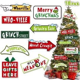 Pack of 18 Grinch Christmas Decorations, Hanging Ornament, Christmas Tree Decorations, Home, Party Christmas Decorations (Green)