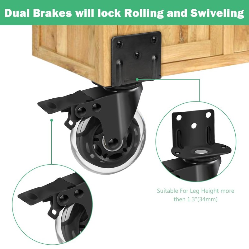 8T8 Side Mount Caster Wheels 3 Inch L Shaped Plate