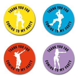 40mm Fort Battle Game Dancer "Thank You For Coming To My Party" Round Stickers for Party Bags & Sweet Cones - Floss, Dab, Take the L, Ride the Pony (24 x Stickers)