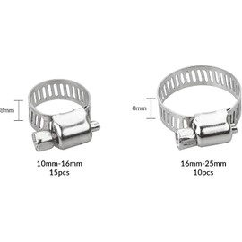 YSDMY 25Pcs Hose Clips 10-25mm Jubilee Hose Clamp Adjustable Hose Clamps,Stainless Steel Pipe Clips Assortment for Water Pipe,Automobile Tubing(10-16mm,16-25mm)