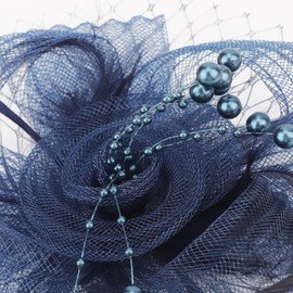 DRESHOW Fascinator Hats for Women Pillbox Hat with Veil and Forked Clip Cocktail Tea Party Headpiece, 1 x fascinator hat: navy blue, Unit size