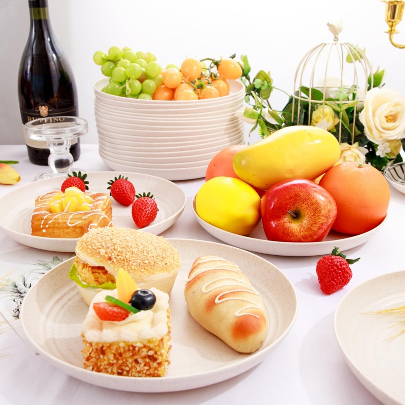 LIYH 20pcs Wheat Straw Plates 9Inch, Beige Reusable Plastic Plates,