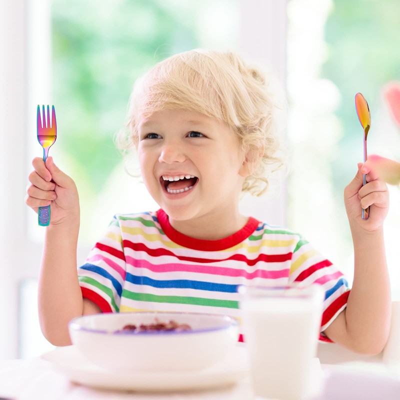 VITEVER 10 Pack Toddler Utensils, Stainless Steel Rainbow Silverware Set