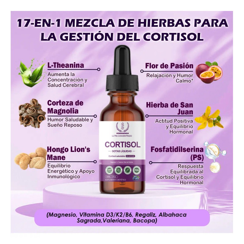 Gotas Cortisol Suplemento Para Ansiedad Y Estré Con L-teania Sabor