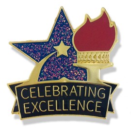1 X 1 Inch Die Struck Brass Plated Celebrating Excellence Star Lapel Pin - Pack of 12