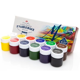 Nevskaya Palitra Professional Gouache Paint Set - 12 x 40 ml Bowls - Fine Gouache Painting, Master Class - High Quality Colours