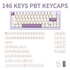 GEKUCAP White Japanese Keycaps 146 Keys Cherry Profile DYE-Sub Keycaps Minimalist Style PBT Keycaps Custom Keycaps Set for Cherry Gateron MX Switches Mechanical Keyboard（Purple Rose Theme）