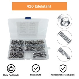 HYSHLC Trapezoidal Sheet Metal Screws Self-Tapping Screws Set, 200 Pieces Hexagonal Metal Roofing Screws Stainless Steel Self Tapping Screws M4.2 and M4.8 (Hex Head)