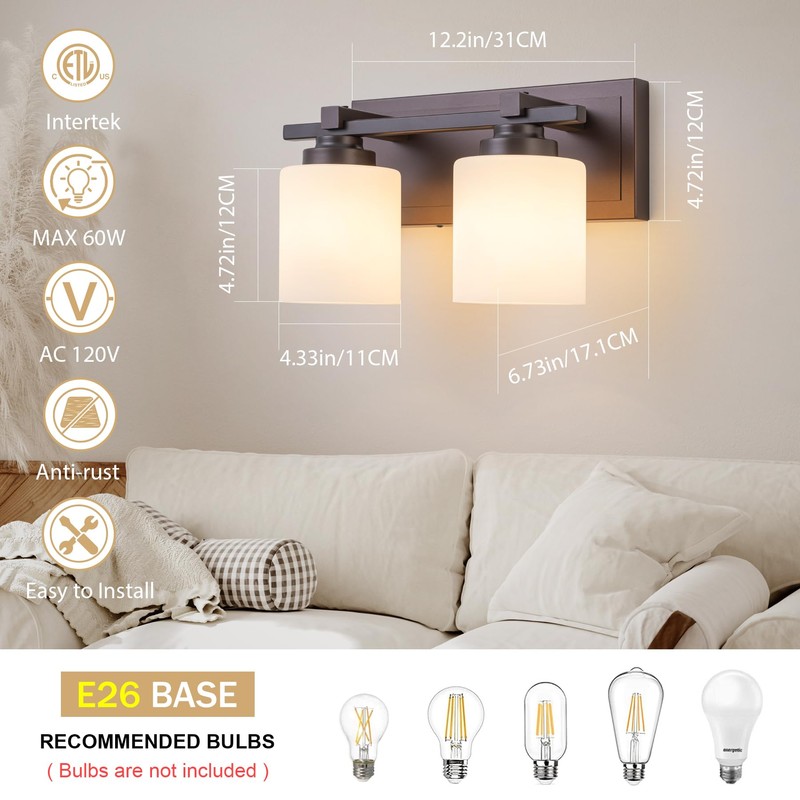 BrkNit 2 Light Modern Bathroom Light Fixtures Over Mirror, Bronze