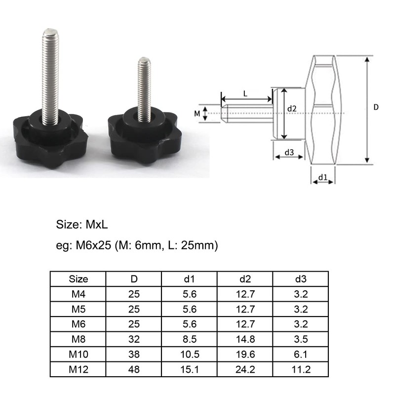 20Pcs M5x25mm Stainless Steel Thread Replacement Star Hand Knob Tightening