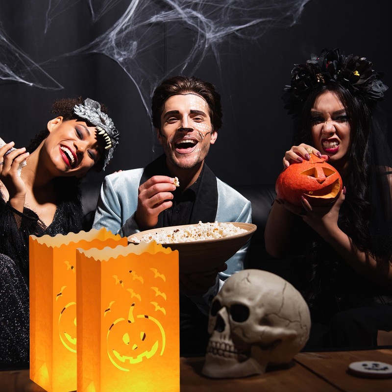 Honoson 24 Pcs Halloween Luminary Bags Fire-Retardant Material Pumpkin Orange