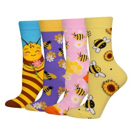 Cansok Women's Crew Novelty Animal Socks Gift Cotton Dress Calf Socks, a-bee