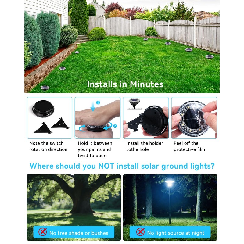 12 Pack Mini Solar Powered Ground Lights, Bright LED Solar
